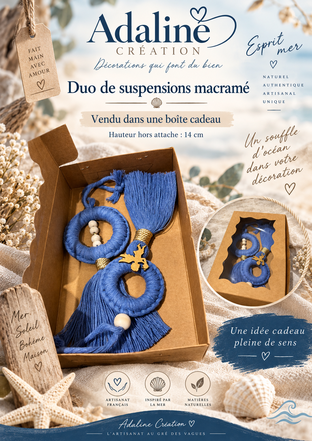 Duo de suspensions en macramé – Esprit mer - Image 3