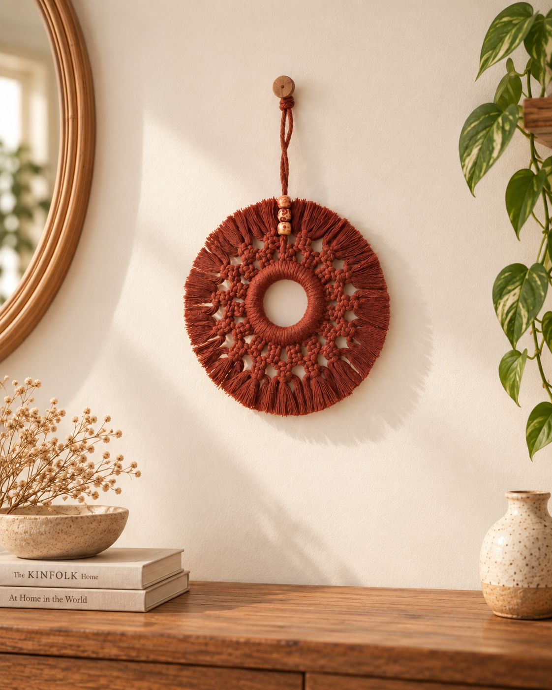 Suspension murale macramé terracotta 18 cm
