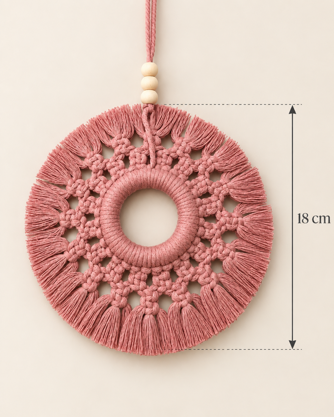 Suspension murale macramé rose 18 cm – Déco chambre
