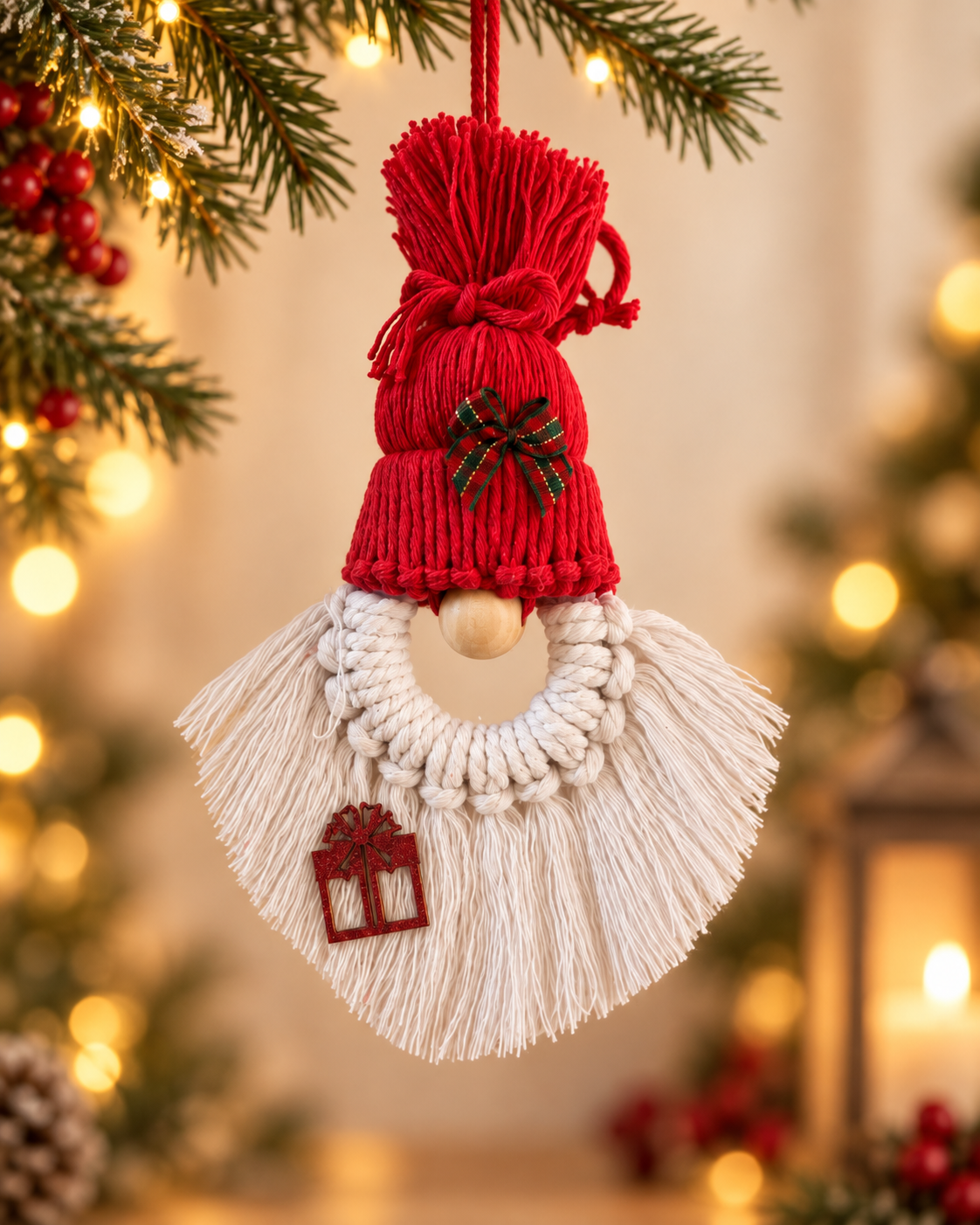 Père Noël à suspendre en macramé