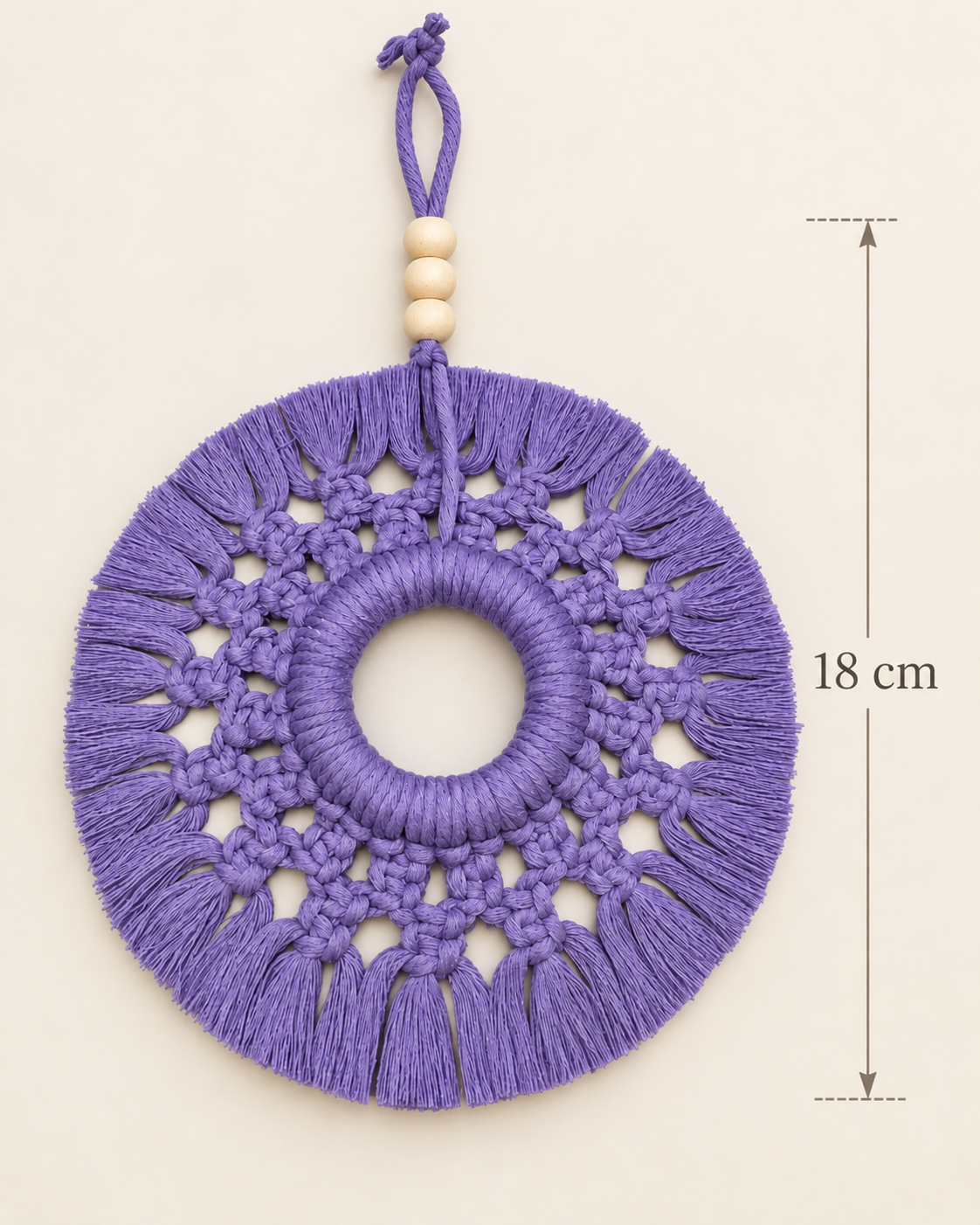 Suspension murale macramé violette 18 cm – Déco bohème - Image 3