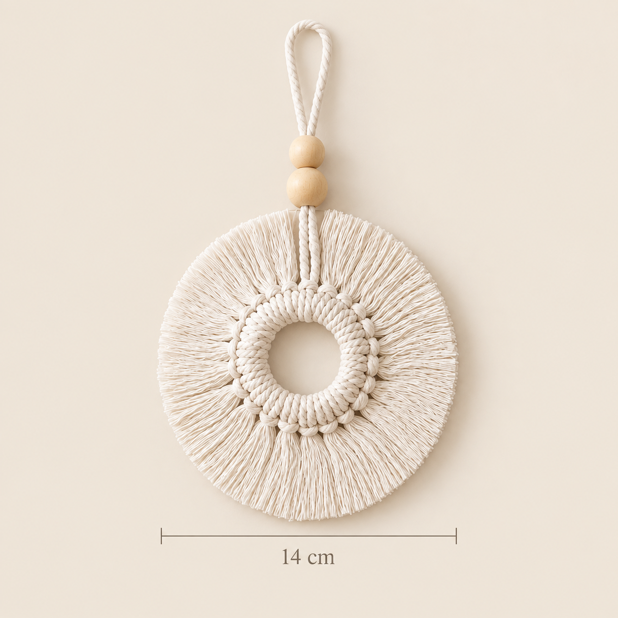 Rosace macramé blanche – Décoration murale bohème – 14 cm
