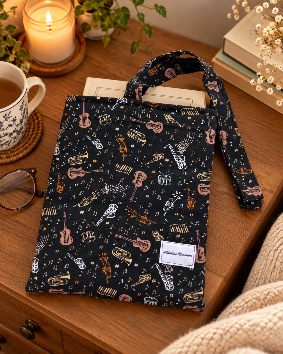 Pochette multi-usage matelassée – Motif musique