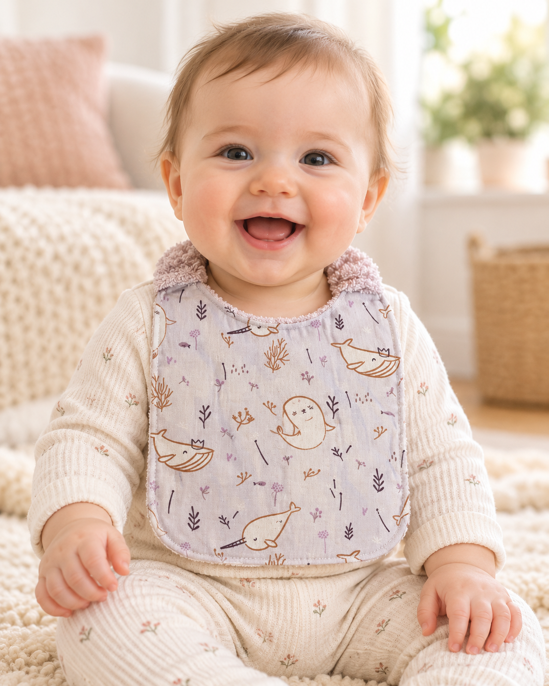 Bavoir bébé 0-6 mois évolutif – Éponge bambou – Fait main